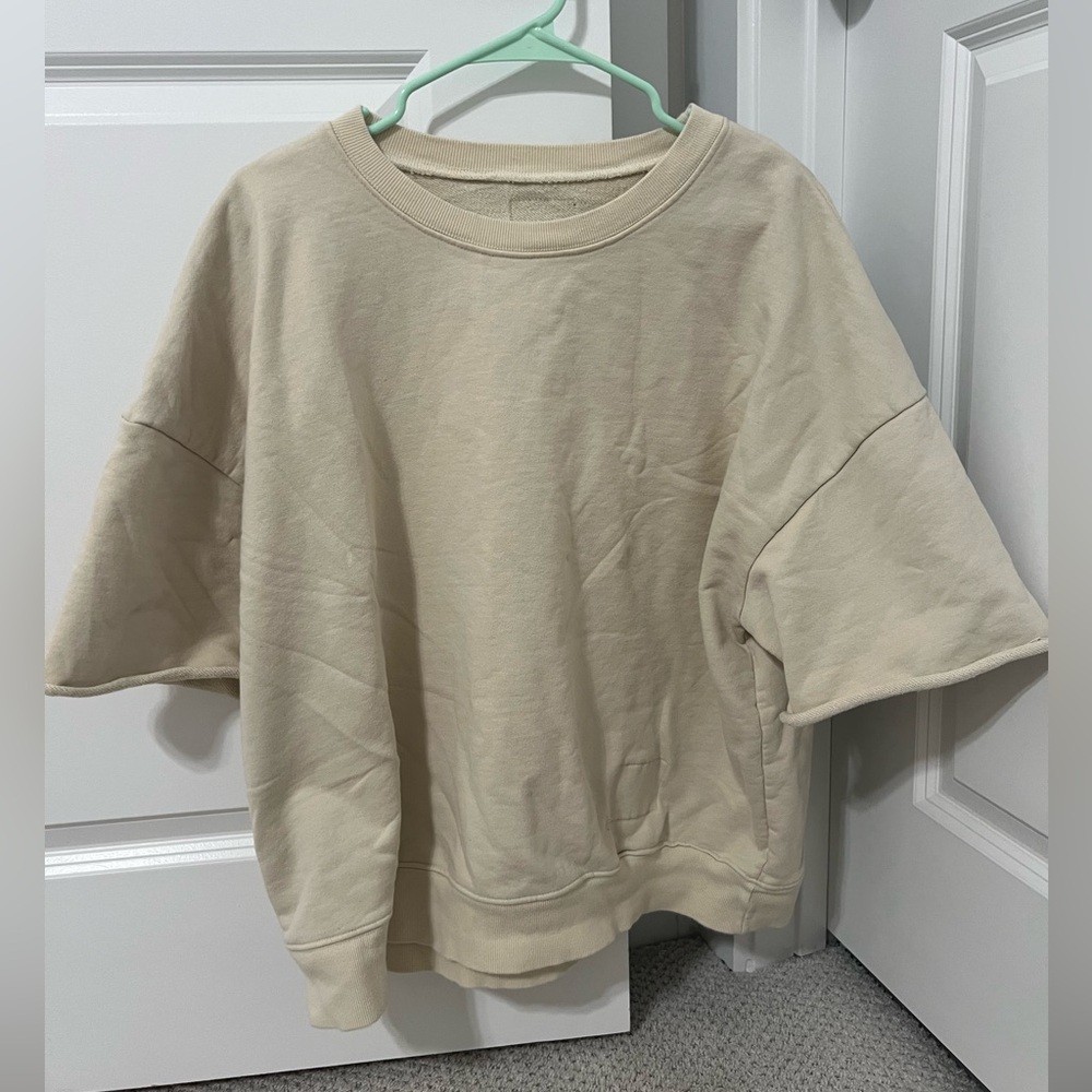 Daily Drills !!! Cropped Sleeve Crew Neck Top in Sand - M/L - Picture 3 of 7
